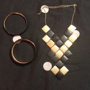 Black and Gold Geometric Necklace and Bangles